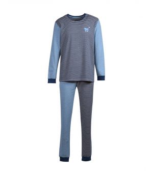 Woody Jongens-Heren pyjama blauw-gebroken wit