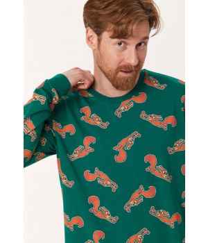 Woody Jongens-Heren Pyjama donkergroen eekhoorn