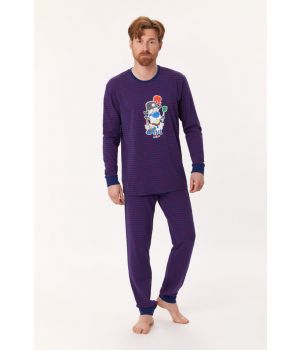 Woody Jongens-Heren Pyjama donkerblauw-rood