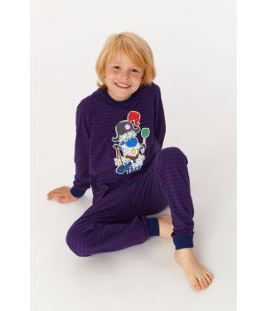 Woody Jongens-Heren Pyjama donkerblauw-rood