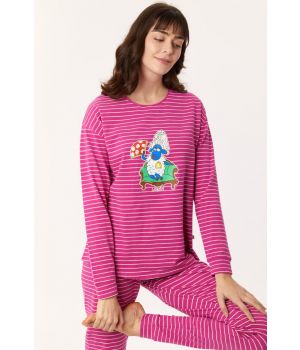 Woody Meisjes-Dames Pyjama fuchsia-wit