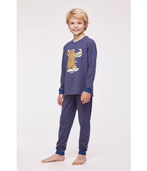 Woody Unisex Pyjama donkerblauw-bruin st