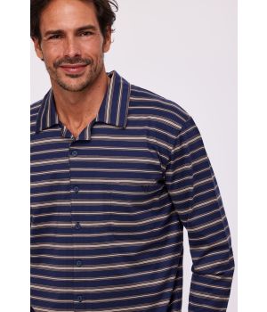 Woody Heren Pyjama donkerblauw-beige st