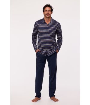 Woody Heren Pyjama donkerblauw-beige st