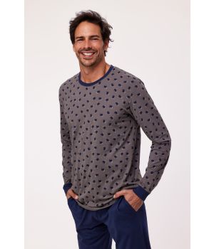 Woody Jongens-Heren Pyjama kalkoen print grijs