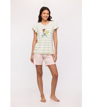 Woody Meisjes-Dames Pyjama multicolor streep