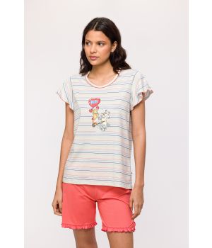 Woody Meisjes-Dames Pyjama multicolor streep