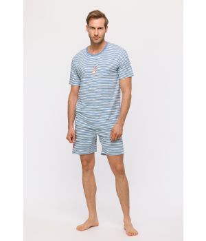 Woody Jongens-Heren Pyjama blauw-witte streep