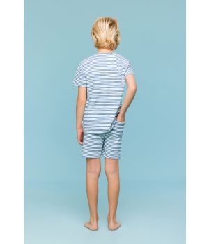 Woody Jongens-Heren Pyjama blauw-witte streep