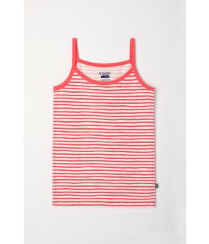 Woody Meisjes Singlet koraal-witte streep