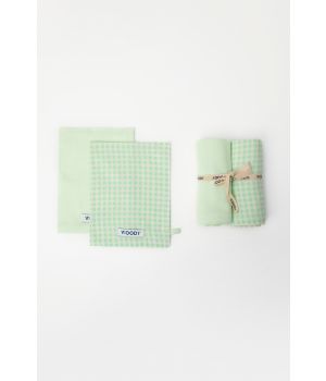 Woody Set van handdoek en washand vichy ruit + pas-70x70cm