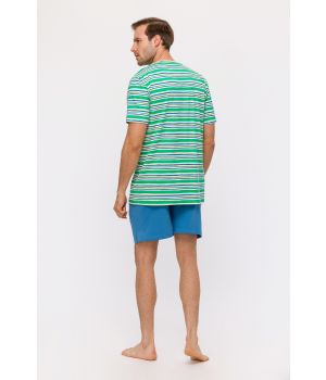 Woody Jongens-Heren Pyjama groen-blauwe streep