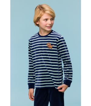 Woody Jongens-Heren Pyjama blauw-groene streep