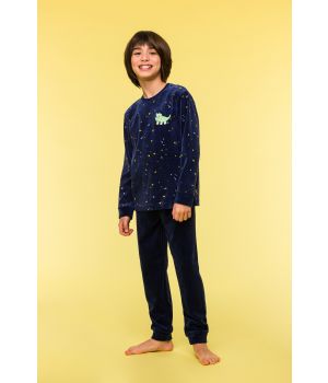 Woody Jongens-Heren Pyjama confetti op donkerbl
