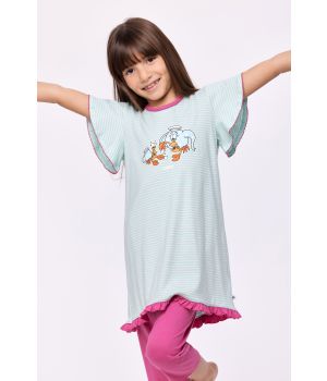 Woody Meisjes-Dames Pyjama lichtblauwe streep