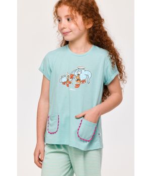 Woody Meisjes-Dames Pyjama licht turquoise