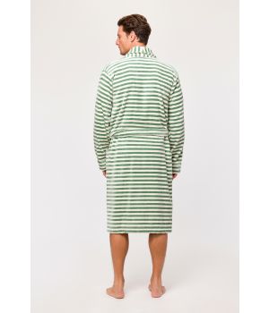Woody Heren Badjas groen-beige streep
