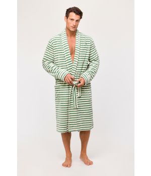 Woody Heren Badjas groen-beige streep