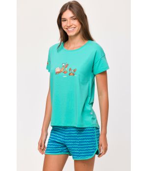 Woody Meisjes-Dames Pyjama turquoise