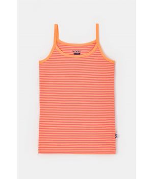 Woody Meisjes Singlet koraal-oranje streep