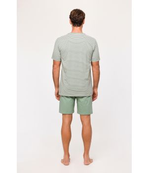 Woody Jongens-Heren Pyjama khaki-grijze streep