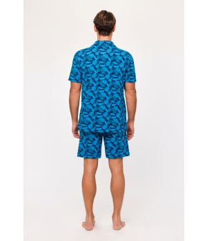 Woody Jongens-Heren Pyjama blauwe bladeren prin