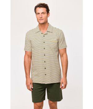 Woody Jongens-Heren Pyjama beige streep