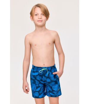 Woody Jongens-Heren Zwembroek blauwe bladeren prin