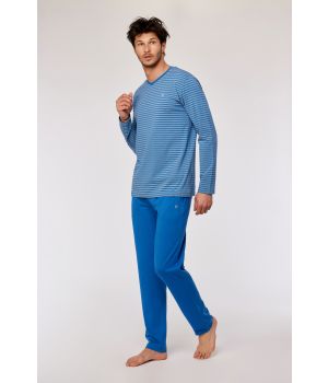 Woody Heren pyjama blauw-gele streep