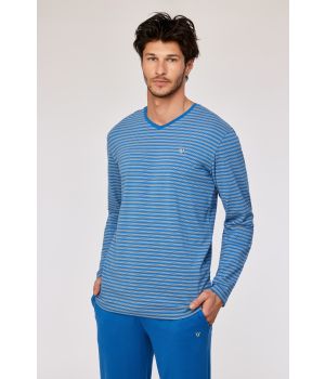Woody Heren pyjama blauw-gele streep