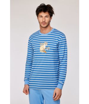 Woody Jongens-Heren pyjama blauwe-gele streep