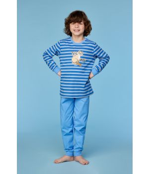 Woody Jongens-Heren pyjama blauwe-gele streep