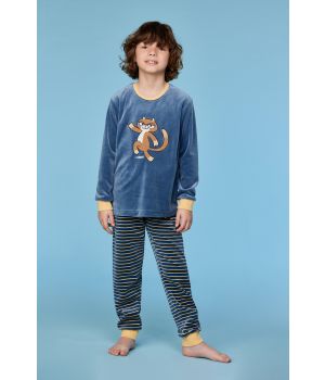 Woody Jongens-Heren pyjama blauwgrijs