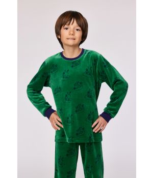 Woody Jongens-Heren pyjama groene duivenprint