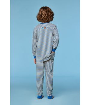 Woody Jongens-Heren pyjama blauw-gele streep