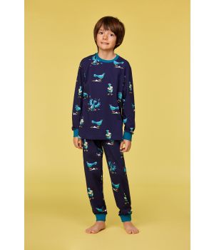 Woody Jongens-Heren pyjama donkerblauwe duivenp