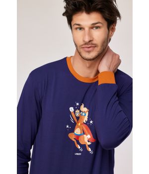 Woody Jongens-Heren pyjama donkerblauw