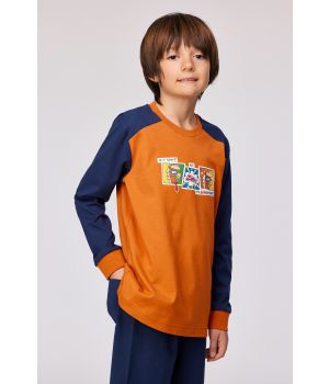 Woody Jongens-Heren pyjama donker oranje