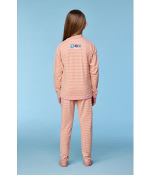 Woody Meisjes-Dames pyjama roze-gele streep