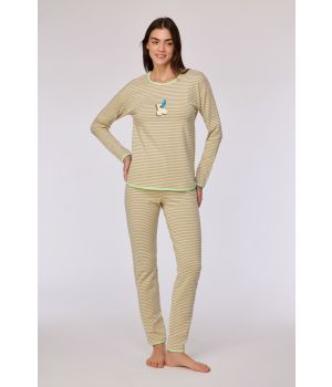 Woody Meisjes-Dames pyjama groen-beige streep