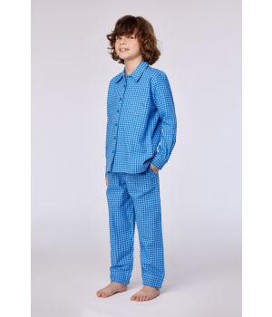 Woody Jongens-Heren pyjama blauw ruitje