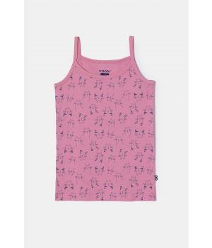 Woody Meisjes Singlet roze kattenprint
