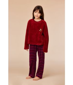 Woody Meisjes-Dames sweater en broek donkerrood
