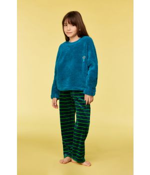Woody Meisjes-Dames sweater en broek groenblauw