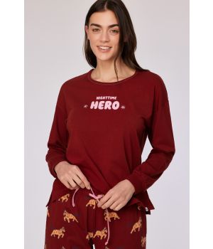 Woody Meisjes-Dames pyjama donkerrood