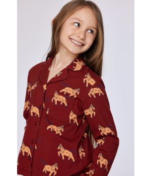 Woody Meisjes-Dames pyjama donkerrode ponyprint