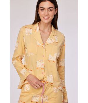 Woody Meisjes-Dames pyjama gele kattenprint