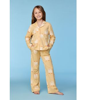 Woody Meisjes-Dames pyjama gele kattenprint