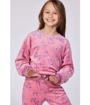 Woody Meisjes-Dames pyjama roze kattenprint