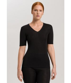 Hanro Woolen Silk T-Shirt V-Neck zwart